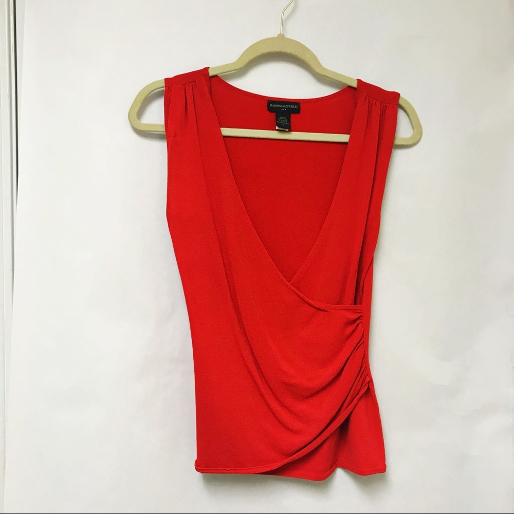 Banana Republic candy apple red wrap top